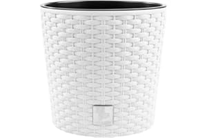 MAGUBO Blumentopf, in Rattan-Optik,Rund Blumentopf, pflanzkübel, Ink. Einsatz, Vielseitiger, übertöpfe, Blumenübertopf, übertopf, Verfügbar in 4 Größen und 4 Farben - Stilvolles Design (Weiß, ø 25 cm)