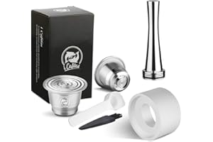 i Cafilas Capsules Nepresso réutilisables, en acier inoxydable, rechargeables, compatibles avec machine Nepresso 【OriginalLine】 Dosettes de café réutilisables (2 capsules, 1 tampon, 1 filtre à café)
