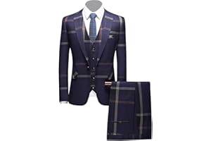 JESHIFANGJIUSU Costume à Carreaux 3 Pièces pour Homme Ensemble Veste et Pantalon à Carreaux à Un Bouton Slim Fit Ensembles de Smoking de Fête de Mariage d'affaires