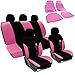 Produktbild WOLTU 7286+7160 Universal Auto Sitzbezüge Sitzbezug Set , inkL. Fußmatten Matten , ALU Look Chorm optik Riffelblech , Schonbezüge mit Blumen Stickerei , Schwarz&Rosa