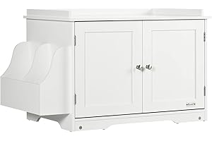 PawHut Katzenschrank für Katzentoilette, Katzenklo mit Magnettüren, Katzenhaus mit verstellbarem Trennwand, Katzenhöhle mit großem Stauraum, Beistelltisch, Weiß, 86 x 48 x 52 cm