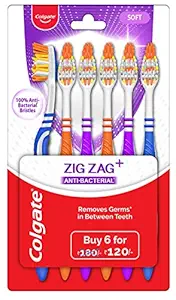 Colgate ZigZag Anti-Bacterial Toothbrush - Soft (Pack of 6)
