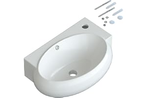 Tvättställ keramiskt tvättställ hängande tvättställ litet handtvättställ vitt kantigt oval 44 x 29 cm badrum gäster WC