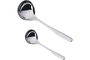 QIANFENG Lot de 2 Louche Cuisine,Louche A Soupe,Louches à Soupe en Acier Inoxydable 304,Petite Louche,Cuillère à Sauce,Louche à Sauce,Cuillère en Acier Inoxydable,Cuillère Longue,Argentée,Couverts