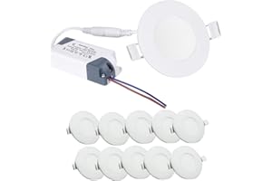 BFYLIN 10er Ultraslim Slim LED Panel Rund Einbaustrahler Einbauleuchte 3W Warmweiß Deckenstrahler Deckenleuchte Deckenlampe Einbau Lampe inkl.Trafo
