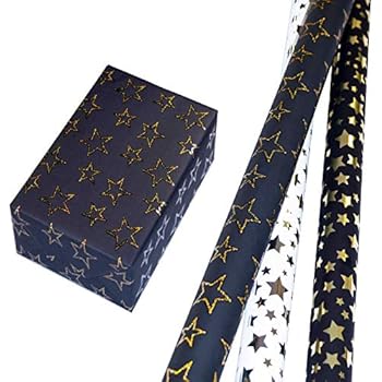 SULOLI Weihnachtsgeschenkpapier Set - 5 Rollen Schwarz-gold Geschenkverpackung