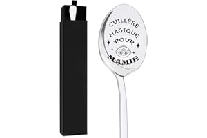 ZMYSQ Cuillère à Dessert Manche Longue, Cuillère à Café en Acier Inoxydable Gravée CUILLÈRE MAGIQUE POUR MAMIE Cadeau Rigolo Femme, Cuillere à Thé Cuillère à Glace Cadeau Anniversaire Noel Fête des Mères