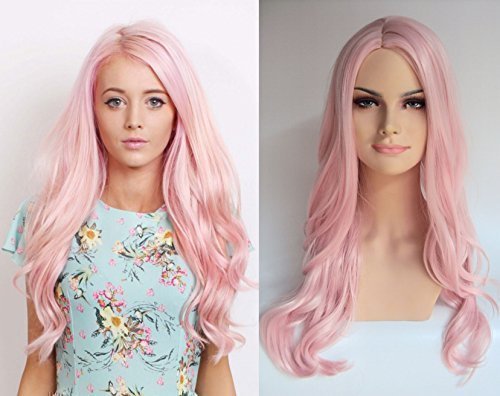 Deluxe Long Curly Pastel Pink Heat Resistant High Fashion Celebrity Wig