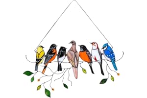 Hidyliu Atrapasueños de jardín con diseño de pájaros de vidrieras, colgantes de ventana, arte de vidrio, atrapasoles, decoración de pared de jardín para ventanas, decoración del hogar al aire libre