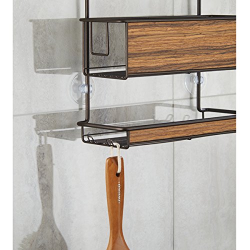 mDesign Hängeregal für die Dusche – Duschregal ohne Bohren – einfach einhängen – Duschkorb mit Ablagen und Haken für Shampoo, Conditioner, Seife etc. – bronzefarben/rosenholzfarben - 4