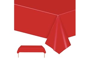 POPOYU Christmas Red TableCloth Table Covers,54x108 Inch Rectangle Xmas Party Tablecloth Red Plastic Table Cloths for Christmas Tables Indoor Outdoor Christmas,Wedding,Birthday,Valentine's Day Party Decor