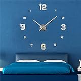 FAS1 Moderne DIY Große Wanduhr Big Armbanduhr Aufkleber 3D Aufkleber Spiegel Effekt Acryl Wanduhr Home Office Abnehmbarer Dekoration (Akku Nicht Enthalten) Schwarz
