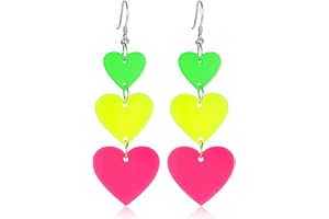 APHUMEDC Neon Heart Earring 1 Pair Candy Color Acrylic 80s Neon Earrings for Women Colorful Lightning Hoop Stud Earrings Pendant for 80 s 90s Outfit Glow Party 80s Accessories Jewelry - Pink Yellow Green