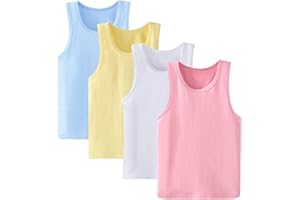 Anntry 2-8 Años Niñas Colores Sólidos Camisas de Suave Camisas 4 Pack Niños Cómodos Camisetas Sin Mangas Respirables