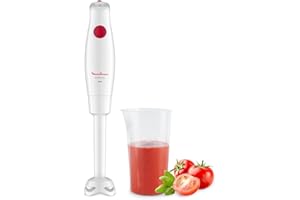 Moulinex Pied Mixeur, 350 W, Un seul bouton de commande, Pièces amovibles compatibles lave-vaisselle, Lames Zelkrom durables, Pied antiéclaboussures, Turbomix DD12A110, Blanc