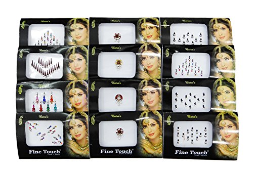 Banithani 12 Pcs Assorted Different Multicolour Bindi Full Packets New Tattoos Sticker Tikka