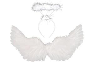 AWAVM Angel Wings and Halo,Angel Costume Fairy Wings,2PCS White Angel Wings Fallen Angel Wings Costume,White Fairy Angel Wings Fallen Angel Wings for Adult Halloween Christmas Party