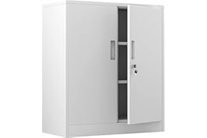 iJINGUR Metal Storage Cabinet with Locking Doors and 2 Adjustable Shelves, Small Lockable Storage Cupboard for Home Office Garage (White)