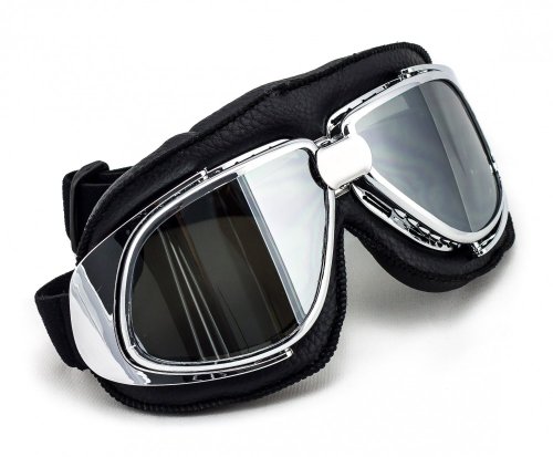 SOXON SG-301 Night Occhiali Jet Ski Goggles Biker Vintage Sport Oldtimer Vespa Cruiser Casco Moto Scooter Piloto, Design in Pelle, Nero/Specchio, Taglia Unica