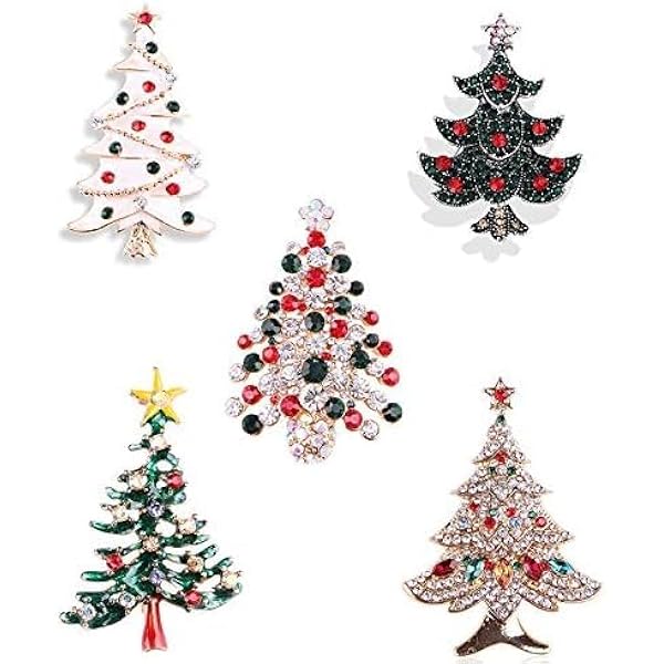 TENDYCOCO 2 Spille Albero Di Natale Vintage Con Strass - Verde, Medie, Lucide, Per Maglioni, Borse, Cappelli - Decorazioni Natalizie E Feste Invernali - 5