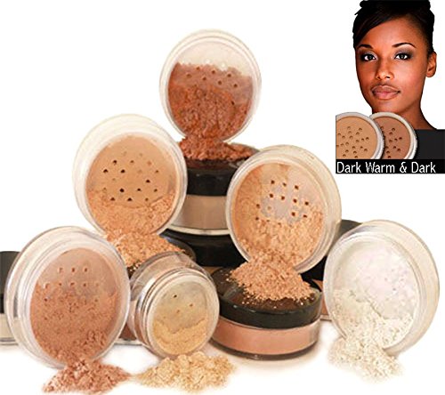 Mineral Makeup 6 piece Set Natural Mineral Foundation by Intelligent Cosmetics® Natural SPF (DARK WARM & DARK)