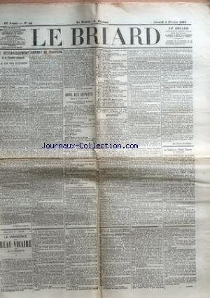 BRIARD (LE) [No 10] du 04/02/1899 - LE DESSAISISSEMENT DE LA CHAMBRE CRIMINELLE - LA LOI DES SUSPECTS PAR SIGISMOND LACROIX - CABINET DE TRAHISON PAR GUSTAVE ROUANET - VOTE DES DEPUTES - LE DESSAISISSEMENT DE LA COUR DE CASSATION - LES MOUCHARDS DES REPUBLICAINS - BUDGET DES CULTES - CHRONIQUES BRIARDE PAR GEROME - LA CONFERENCE D'EMILE CHAUVIN A CHELLES.