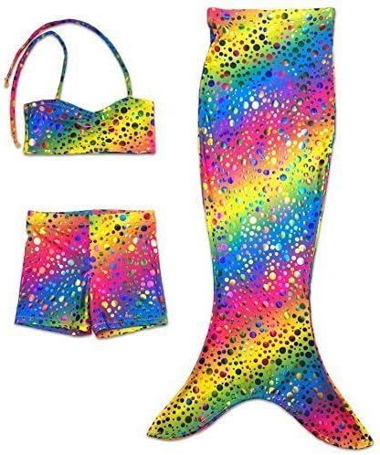 UraMermaid New Kids Girls Mermaid Tail Beach Costume Swimwear Bikini Set (6-7, Rihanna's Rainbow Bubbles)