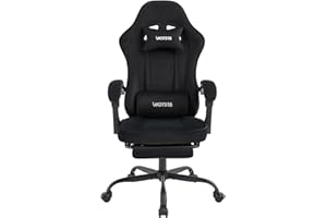 WOTSTA Gaming Chair for Adults, Ergonomic Gaming Chair with Footrest, Lumbar Support and Headrest, Adjustable Height computer chairs gaming, fabric gamer chair for Home Office, Black