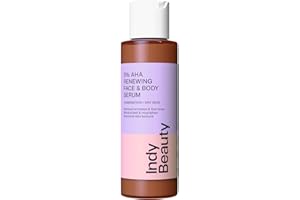 5% AHA Renewing Face Exfoliant Liquid 100ml - Reduce Fine Lines, Even Skin Tone, Combat Dry Skin - Vitamin E, Glycolic Acid & Almond Oil to Brighten, Exfoliate & Hydrate - Fragrance Free - Indy Beauty