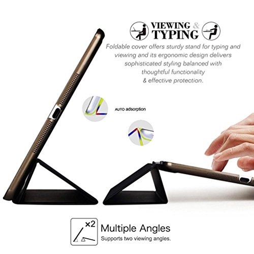 iPad Air 2 Hülle, Toeoe iPad 6th Auto Aufwachen / Schlaf Funktion Schutzhülle mit Lichtdurchlässig Rückseite Abdeckung und Eingebautem Magnet für iPad Air 2 (Schwarz) - 4