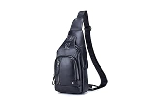 Zaino Borsa Uomo,Popoti Borsa Tracolla Spalla Borse Sportiva Daypack in Pelle Sling Chest Bag Crossbody per Viaggi Trekking (Nero)