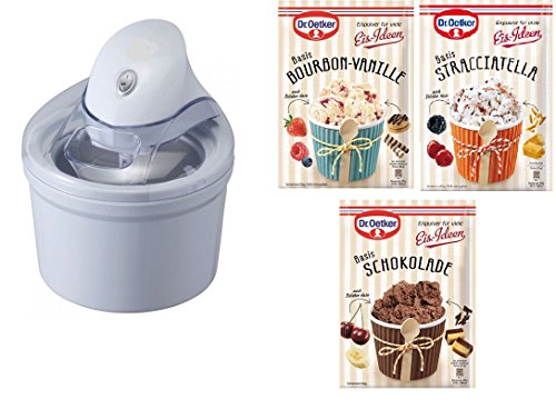 Perfect Mix Eismaschine / Eiscreme Maschine ( Speiseeismaschine / Speiseeisbereiter , Sorbet Maschine, Frozen Yoghurt Maschine, Eiswürfelbehälter ), 1,2 L Volumen, Eisherstellung in 15 min., inkl. 3x Speiseeispulver 330g - 2