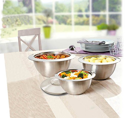 Thermo Schüssel - Set, Edelstahl mit Deckel, 1000, 2000 und 3000ml