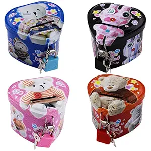 FunBlast Money Saving Tin Coin Bank with Lock and Key ? Cartoon Coin Box for Kids, Boys, Girls, Piggy Bank for Kids, Money Box for Kids, Birthday Return Gift (Random Color ? 4 Unit)