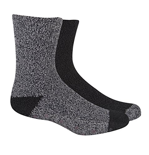 Pierre Roche Mens Cosy Socks 2 Pairs Grippers Fluffy Winter Sock Anti Slip Grip Sole Warm Soft Non Slip Lounge Bed Socks Black Navy Grey Size UK 6-11