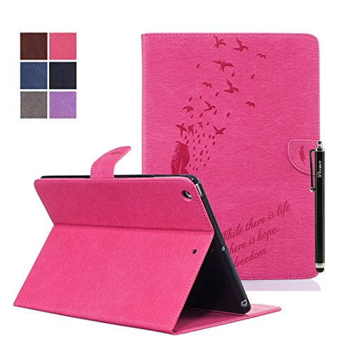 iPad Air Hülle, Deenor Stilvoll 3D Drucken Feather und Vögel Serie Brieftasche Tasche PU Leder Flip Protective Stand Tasche Schutzhülle Hülle für Apple iPad Air (2013 Version).[ Feather-Pink]