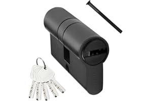 Bwintech 1 pz 30/30mm Euro Cilindro in Ottone, 60mm Chiave/Chiave a Barile con 5 Chiavi Orizzontali in Ottone,Antipicking, Anti-perforazione, Anti-scatto, Anti-urto,Finitura Nera
