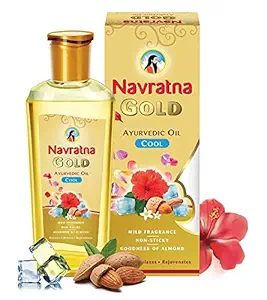 Navratna Gold Ayurvedic Oil |Non Sticky and Non Greasy |Mild Fragrance| Goodness of Almonds and 9 Ayurvedic Herbs |Relieves Body Aches, Sleeplessness, Headache and Fatigue, 300ml
