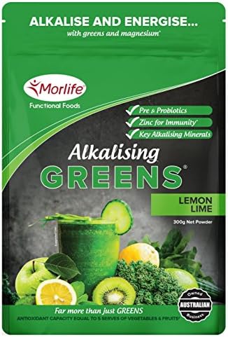 Morlife Alkalising Greens Lemon Lime 300g - 19 Super Greens, Fruits and Vegetables, Pre & Probiotics, Key Alkalising Minerals, Vegan, Lemon Lime, 30 serves