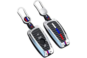 Happyit Cas de Couverture de Clé de Voiture en Alliage de Zinc pour bmw 1 3 5 Series F10 F11 F20 F30 F31 F34 G20 G30 X3 F25 X4 I3 M3 M4 avec Carbone Fibre de Carbone Silicone (4 Boutons, Argent)