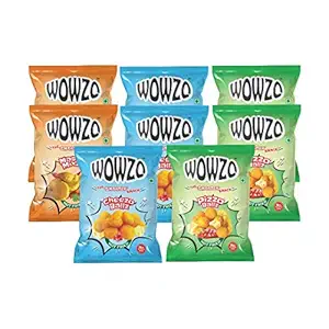 Wowzo Party Mix Snacks Combo | Tasty Cheese Balls, Pizza Balls & Masala Potato Puffed Chips for Kids and Adults (Combo Pack of 8) | Light, Not-Fried & Zero Cholesterol for Health