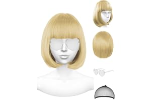ACOECO Featured Wigs and Heart Sunglasses, Color Bob Wig, Party Cosplay Wigs, Rainbow Wig with Neon Glasses for Women - Bachelorette Party Decorations Favors (Blonde)
