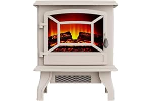 PANANA Electric Stove Heater 2000W,Electric Fireplace with Indoor Log/Wood Burner Effect,Modern Freestanding LED Flame Fireplave Stoves Adjustable Thermostat (ADFE07 Fireplace, White)