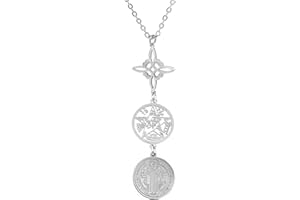 Only faith Collar de Mujer colgante Nudo de Bruja y Tetragramatón para Mujer Los 7 CHAKRAS, Colgante Largo de Símbolos Espirituales, Yoga Reiki Meditación Amuleto