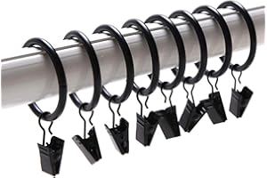 Coideal Black Curtain Rings Clips - 30 Pack 25mm Small Metal Drapery Hanging Loops Circle with Clip