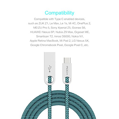 ROCK USB C Kabel auf USB 2.0 1M Type C Ladekabel Nylon Cobblestone-Zink-Legierung Typ-C Datenkabel für Type C Geräte inklusive HTC One A9 Letv Max Xiaomi Mi5 LG G5 Sony Xperia X - 6