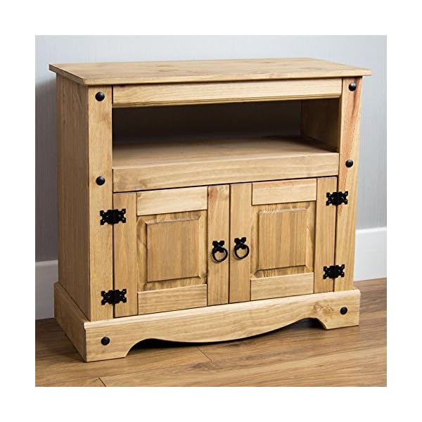 Vida Designs Corona TV Cabinet, Straight Unit, Stand With Shelf and Media Storage, Solid Pine Wood