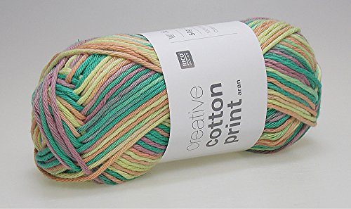 Rico-Design Creative Cotton Aran Print zum Stricken und Häkeln Häkelgarn 50 g/85 m 019 grün-orange