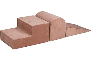 MEOWBABY Aire De Jeux en Mousse pour Enfants - 3 Élément Blocs d'escalade, Velvet, Beige