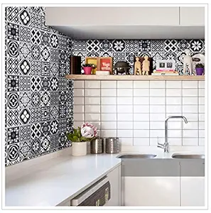 Jaamso Royals Mosaic Ceramic Black Tile Pattern Decorative Kitchen Oil Proof Wall Sticker Removable Home Decor Vinyl Wall Decals